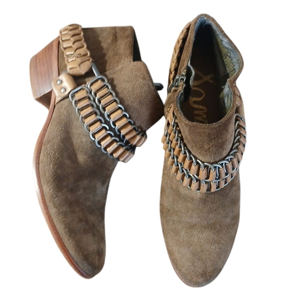 Sam Edelman Western Booties Brown and Tan Harnessed Ankle Boots Size 7 - Picture 12 of 12